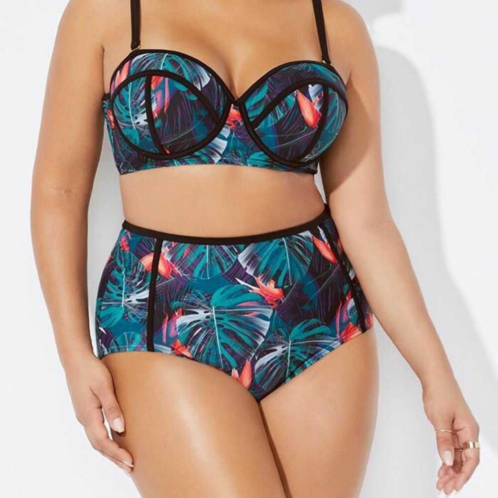 NWT Swimsuits For All Madame High Waist Tropical Print Bikini Bottom, 14
